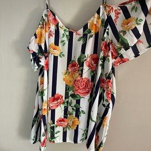 Floral and navy stripes • cold shoulder • fancy top